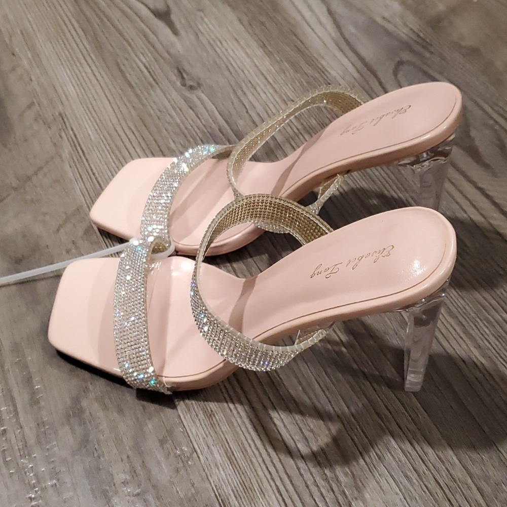 Elizabet Tang Double Strap Rhinestone Sandal Heels Size 8.5